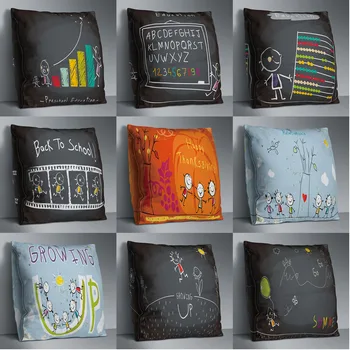 

Cute Cartoon Double Side Print Cushion Cover Polyester Decorative for Sofa Seat Soft Throw Pillow Case Cover 45x45cm Black Color