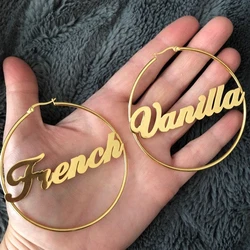 Custom Hoop Name Earrings Fashion Stainless Steel 70MM Diameter Boho Personalised Name Earrings Modern Brincos With Box