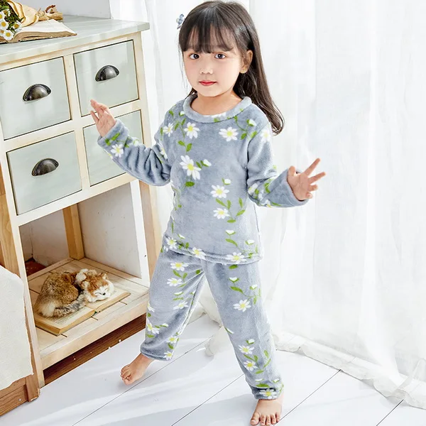 Пижама для девочек теплая плотная осенне-зимняя Фланелевая Пижама детская одежда для сна из кораллового флиса с рисунком детские пижамы - Цвет: style  34