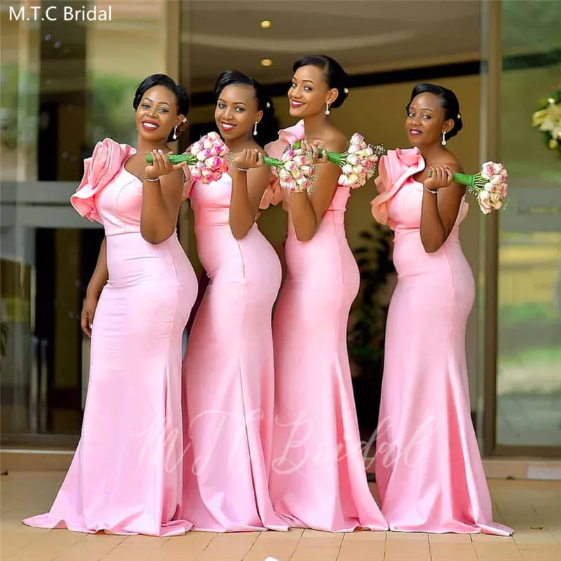 Pink Long Mermaid Bridesmaid Dresses 