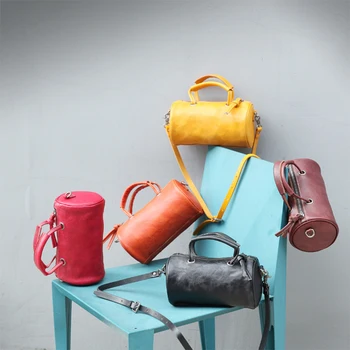

2020 new hot style leather cowhide keg bag vegetable tanned hand-made lady bag retro crossbody bag Plain pillow case