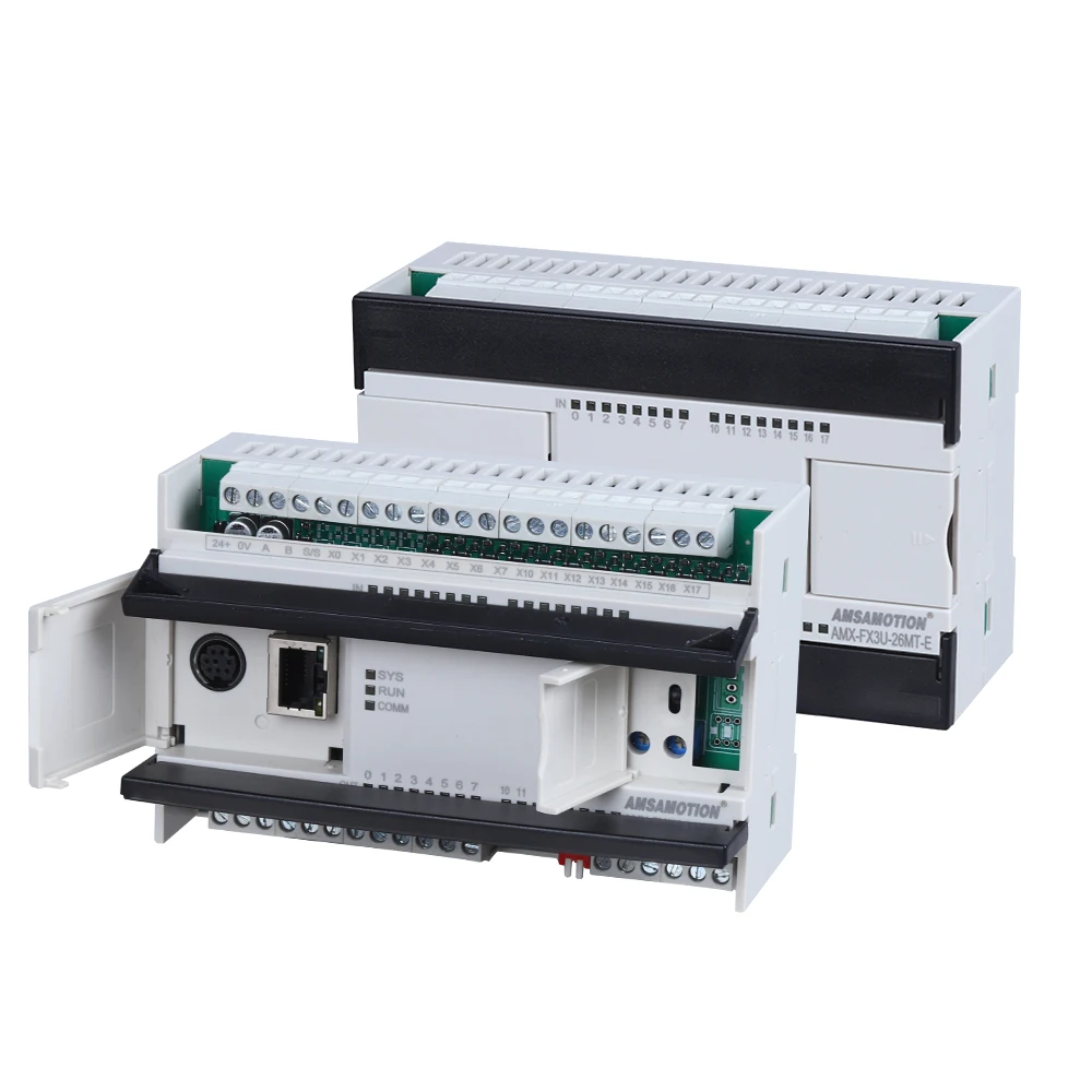 Amsamotion FX3U-48MR FX3U-26MR-E FX2N-26MT Replace MELSEC PLC 2AI/1AO 16DI/10DO MODBUS Analog Transistor Relay For Mitsubishi