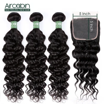 

Brazilian Milan Wave Bundles With Closure Remy Hair 3/4 Bundles And 5x5 Inch Swiss Lace Closure Aircabin 100% Human Hair weave