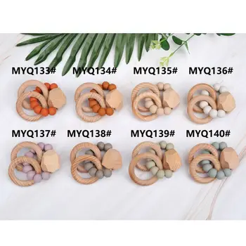 

Wooden Rattle Beech Hand Teething Ring Baby Teether Play Gym Montessori Toy U50F