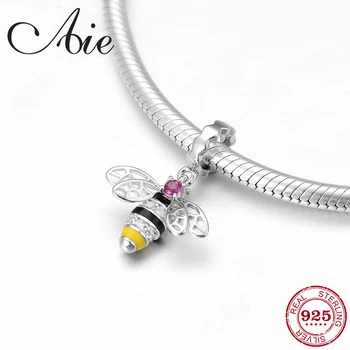 

Hot 925 Sterling Silver DIY cute yellow honeybee fine Pendants beads Fit Original European Charm Bracelet Jewelry making