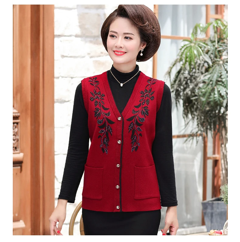 ASLTW Women's Vest Plus Size V Neck Sleeveless Sweater Cardigan New Print Single-breasted Sweater Vest Coat Outwear Vest Women