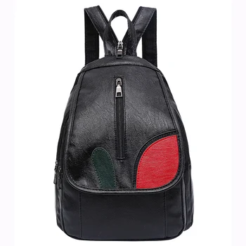 

Black Embroidered PU Leather Backpack for Women Casual Shoulder Bag Simple Female Backpack Anti-theft Travel Bag Bolso Mujer