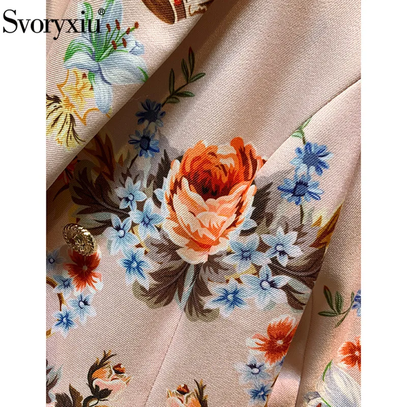 Svoryxiu 2020 Autumn Runway luxury Double Breasted Trench Coat Women's Elegant Flower Print Long Sleeve Overcoat Outwear