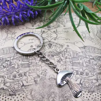 

3pcs/Lot Fashion 30*18mm Mushroom 28mm Keyring Metal Chain Silver Color Men Car Gift Keychain