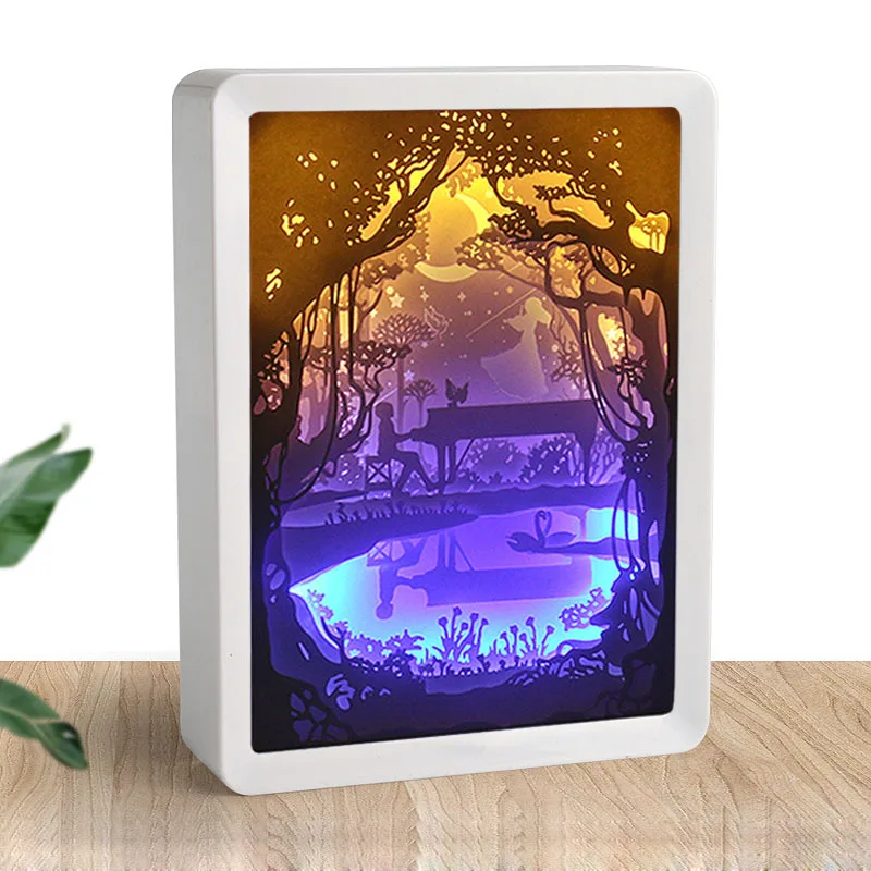 

Creative Home Gift Piano Couples 3D Light Paper-cut Light Box Holiday Activity Customizable Paper Sculpture Decoration Crafts