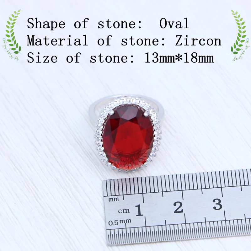 925 Sterling Silver Ring Oval Red Ruby Cubic Zirconia Large Main Stone White Crystal Ring for Women Free Gift Box Size 5.5 To 10 silver ring