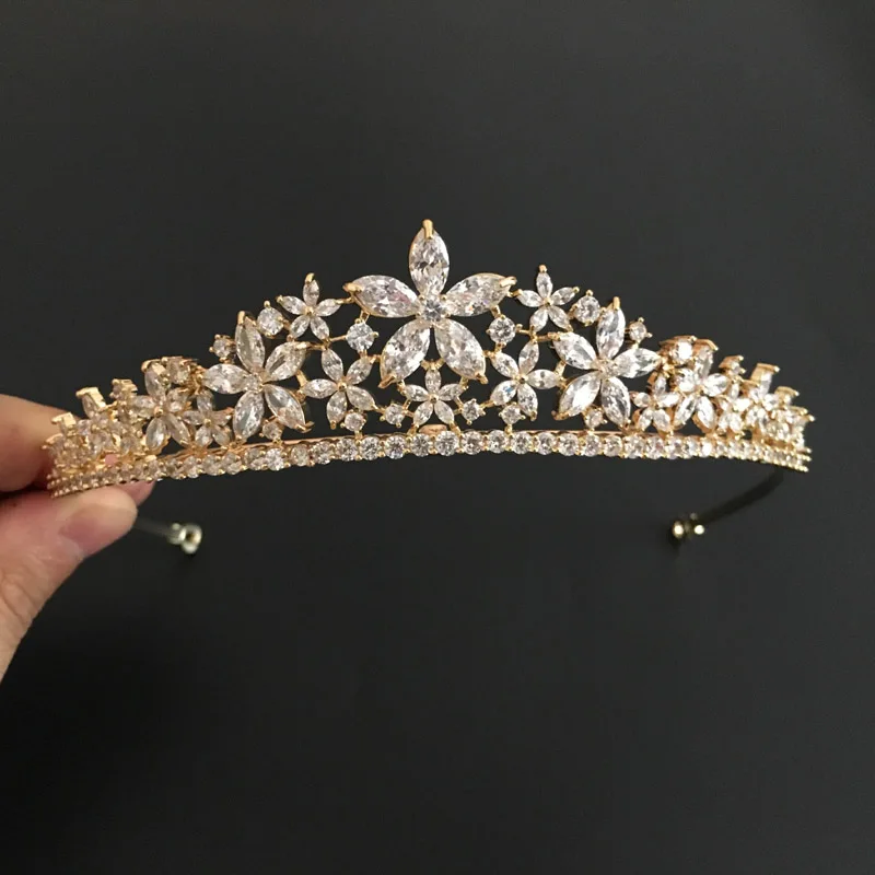 SLBRIDAL кристаллы стразы жемчуг медный кубический циркон свадебная тиара с