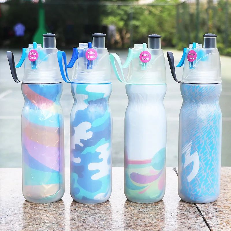 

Korean-style Double Layer Spray Cup Outdoor Sports Water Bottle Plastic Water Bottle Preserving Ice Spray Pitcher Children Cup W
