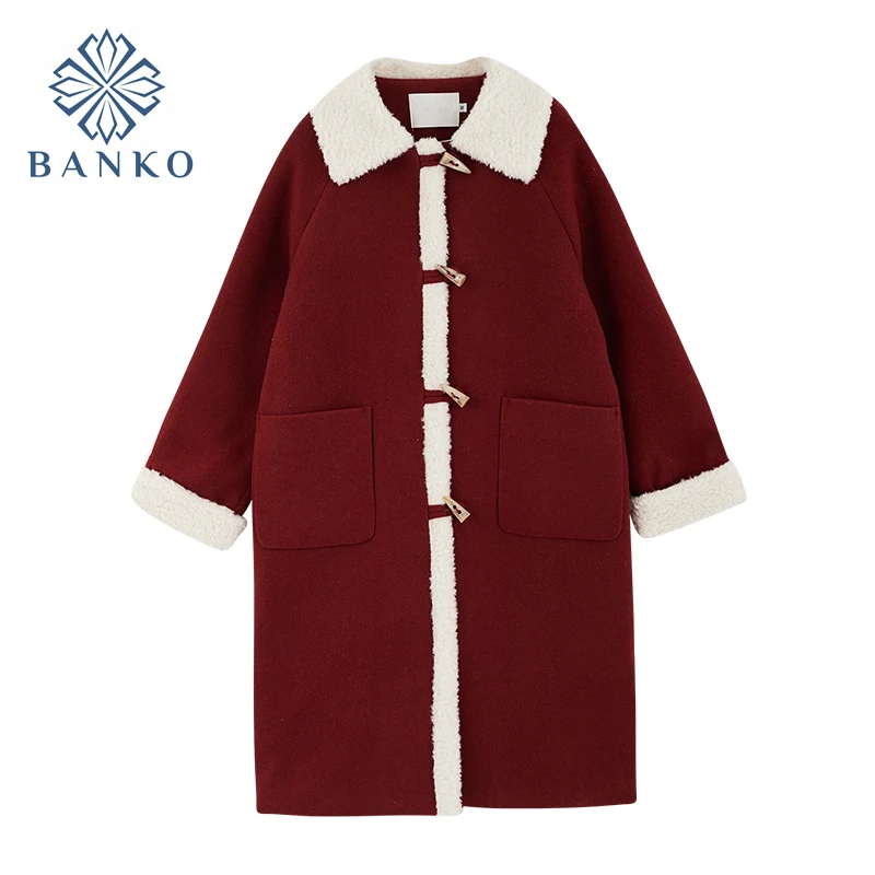 Korean Style Horn Buckle Lamb Wool Coats Women Vintage Sweet Thicken Oversized Loose Cotton-Padded Female Winter 2021 New | Женская