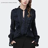 Flared Sleeve Lace Tops Women Autumn New Fashion Long Sleeved Ruffles Mesh Shirts Loose Plus Size Female Causal Office Blouses 1