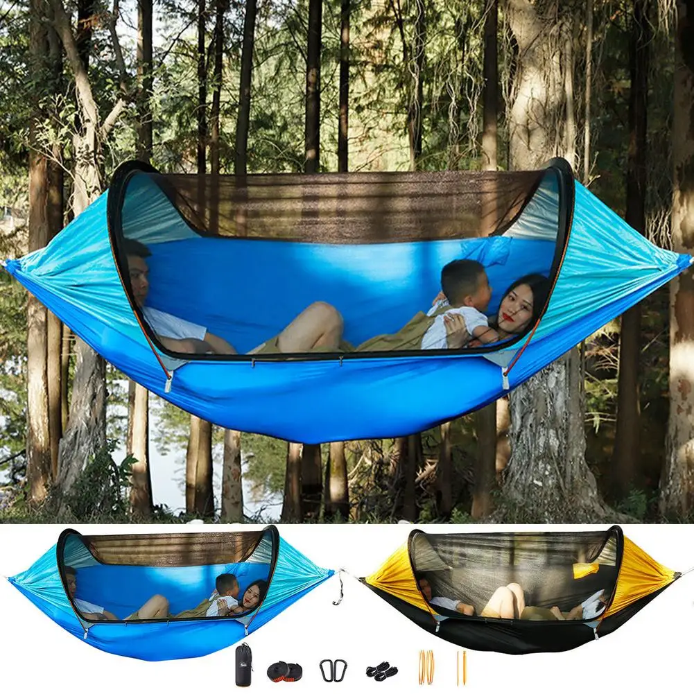 Single Camping Hammock with Mosquito Net Tear Resistant Parachute Nylon 