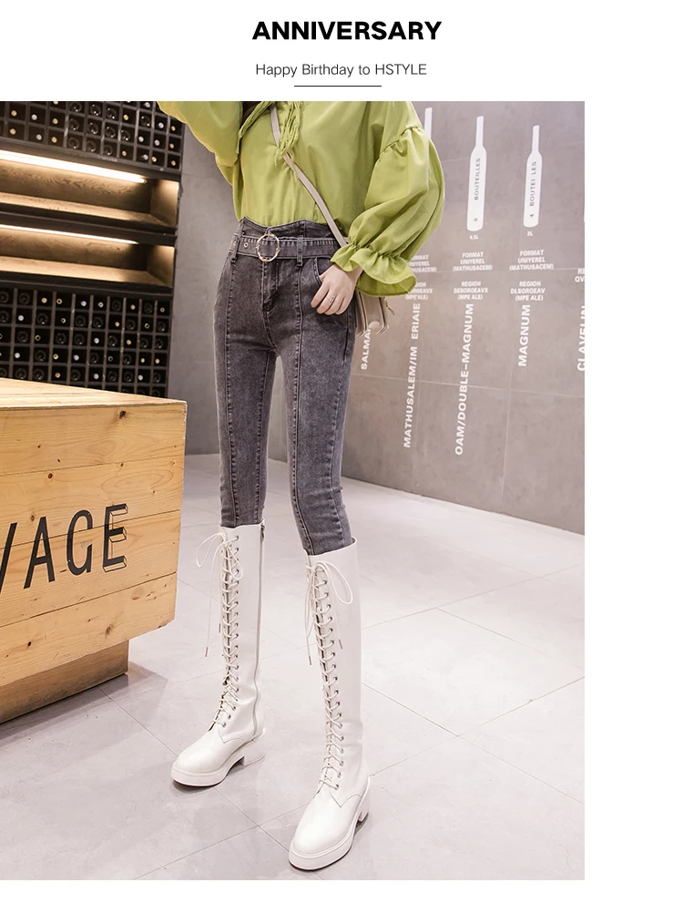 2019 осенние джинсы с высокой талией женские зимние Стрейчевые тонкие легкие тонкие обтягивающие ноги девять штанов однотонные женские