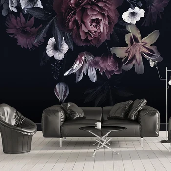 

Custom Photo Wallpaper Modern 3D Rose Lily Flowers Mural Living Room Bedroom Black Background Wall Painting Papel De Parede 3 D