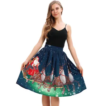 

Cartoon Skirt Ladies Women Girl Skirt Elegant Pleated Skirts Female Festival Christmas Long Loose Clothes Gift