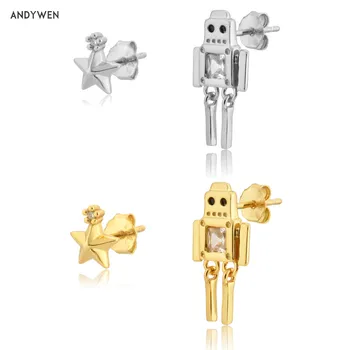 

ANDYWEN 925 Sterling Silver Irregular Robot Star Stud Earring 2020 Rock Punk Piercing Ohrringe Luxury Fashion Fine Jewelry