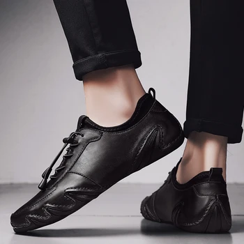 

Genuine Leather Shoes Men Sneakers Cow Leather Mens Casual Shoes outdoor Cool Young Man Fashion Brand Soft Black brown Shoes