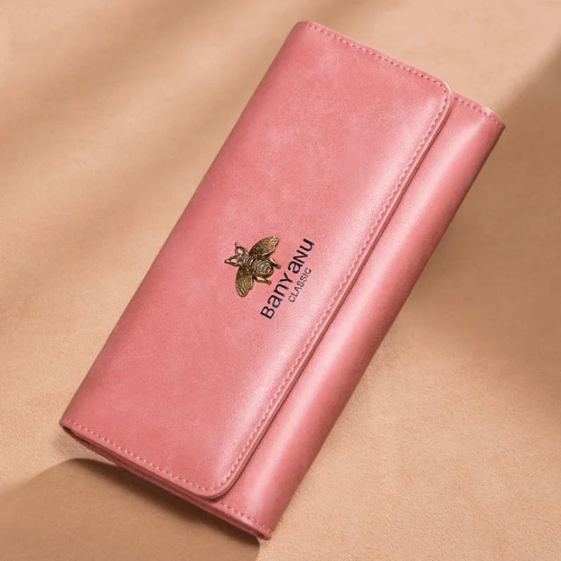 Модный женский кошелек из натуральной кожи, женский роскошный клатч, длинный винтажный кошелек из бычьей кожи, бумажники для телефона - Цвет: Розовый