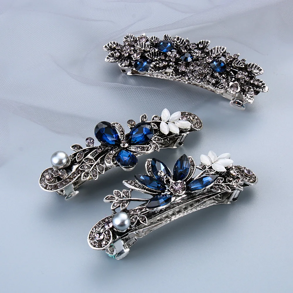 New Fashion Crystal Hair Clips Vintage Spring Hairpins Leaf Flowers Barrettes Elegant Women Headwear Luxury Hair Accessories