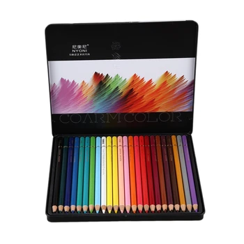 

NYONI Oily Pencil Wooden Graffiti Tin Box 24 Color Filling Pen Advanced Color Lead Painting Sketch School Supplies