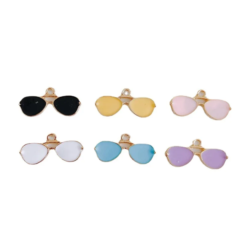 

Newest 100pcs 10*20mm Enamel Alloy Charms Fashion Sunglasses Shape Gold Tone Plated Oil Drop Metal Necklace Earring Pendants