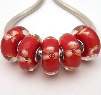 

JGWG1769 5X 100% Authenticity S925 Sterling Silver Beads Murano Glass beads Fit European Charms Bracelet diy jewelry Lampwork