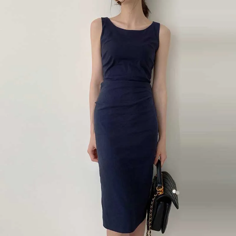 2020 French For Ladies Dress One-Piece Summer Elegant Office Pleated Slim Dress Women New Korean Party Holiday Dress Vestidos