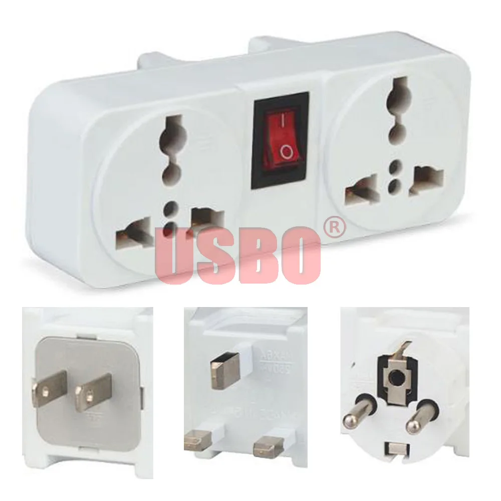 250V 6/10A Portable Travel Adaptor Plug European British American 2 Ways Extension Socket Power Converter Plug