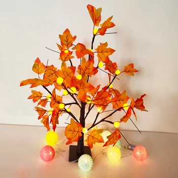

HOT 24 LED Desktop Lighted Maples Tree Battery Operated Thanksgiving Table Decoration Lights Maples Leaves Tree Lamp TI9