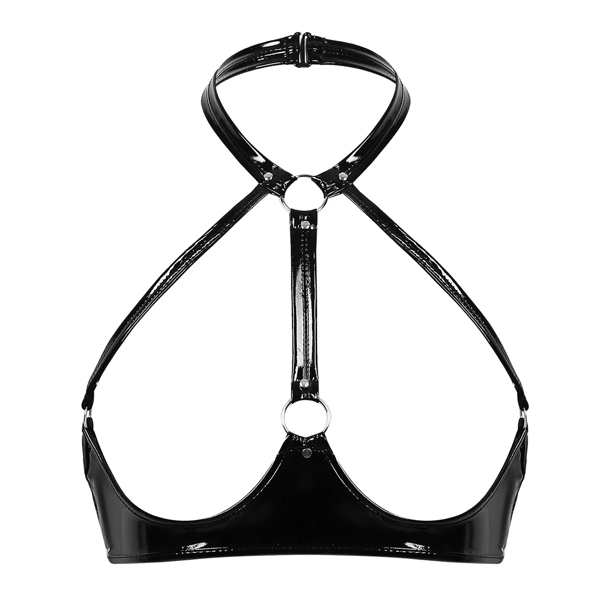Women Wet Look Leather Sexy Bandage Bra Lingerie Cupless Backless Bras Erotic Hollow Out Halter Summer Lady Top | Тематическая