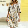 2022 Summer Floral Printed Bohemian Sundress ZANZEA Vintage Cotton Linen Party Short Dress Women Casual Short Sleeve Vestidos 7 ► Photo 1/6