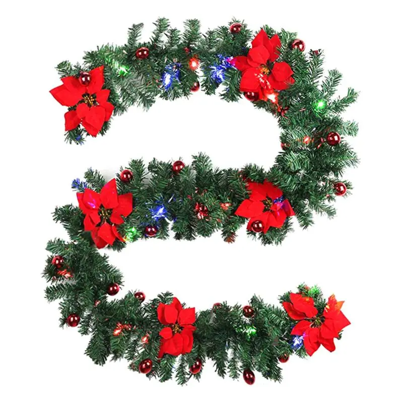 

2020 New 2.7M Christmas Garland Fireplace Stairs Gold Baubles Flowers Xmas Tree Decor