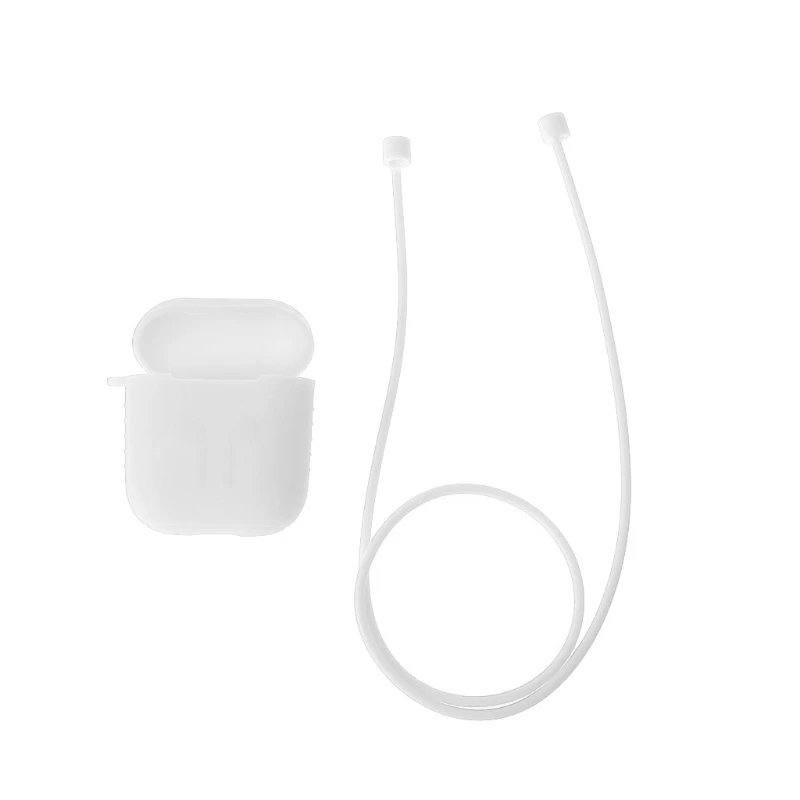 Силиконовый защитный чехол с ремешком для наушников AirPod чехол для зарядки - Цвет: White