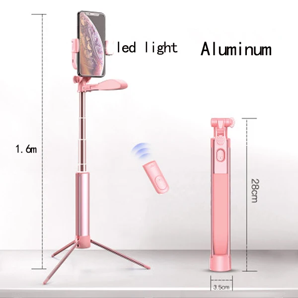 Штатив для селфи-палка светодиодный ручной Стабилизатор Steadicam 5 в 1 для iPhone X 8 Android смартфон VS Gimbal - Цвет: Aluminum 1.6m Pink