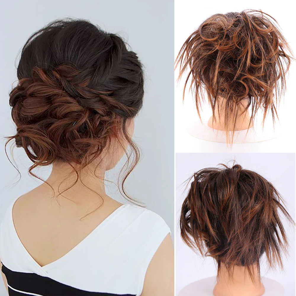 

Messy Scrunchies Donut Chignons Synthetic Hair Bun Straight Elastic Band Hair Extensions For Women Heat Resistant Hairpieces