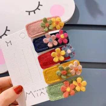 

New Cute Autumn Winter Plush Flower Hairpin Kids Girls Hair Clips Accessories Candy Color Children Hairclip INS