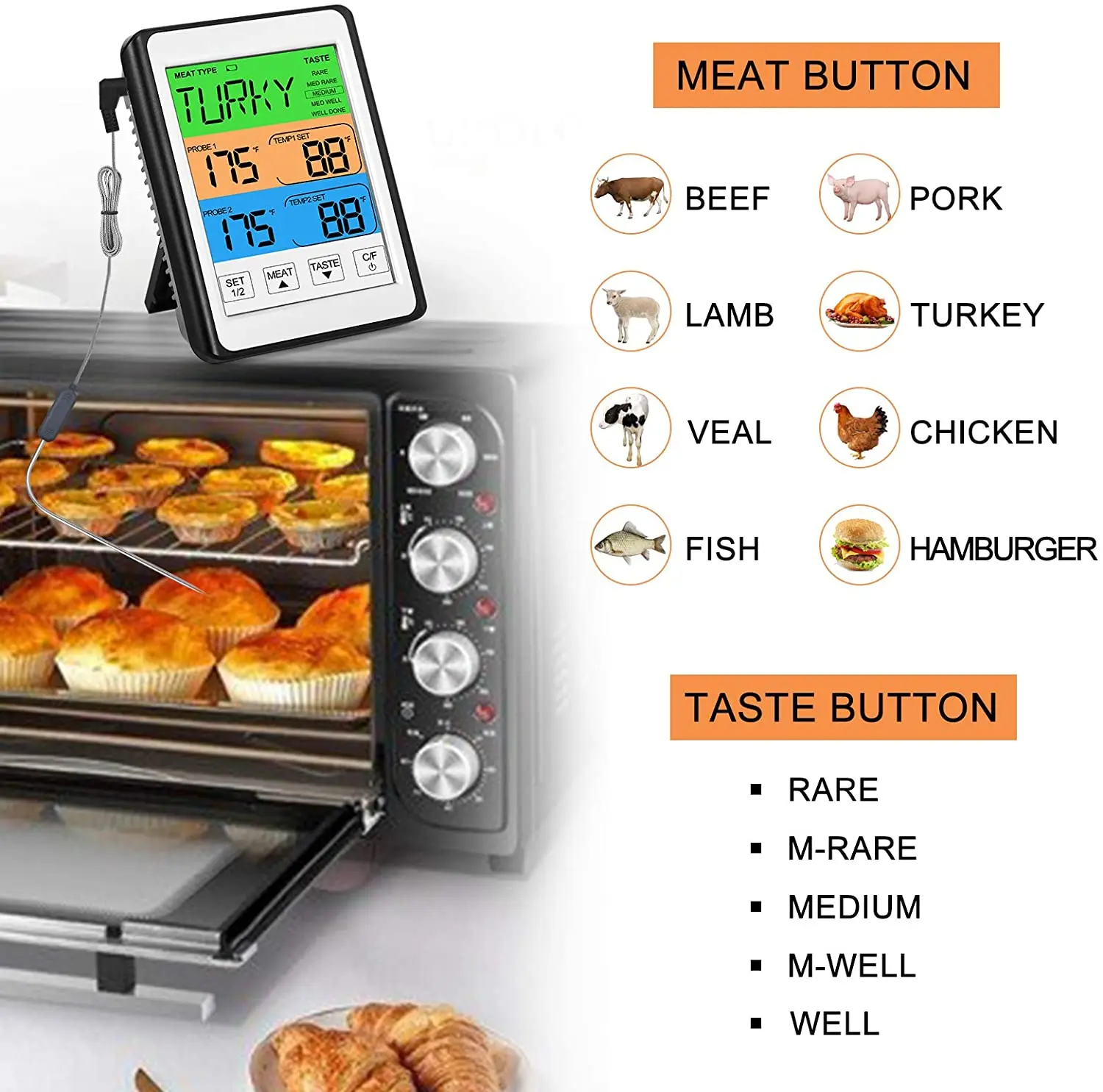 LCD Digital Thermometer Instant Read Chef Remi Food Cooking Meat