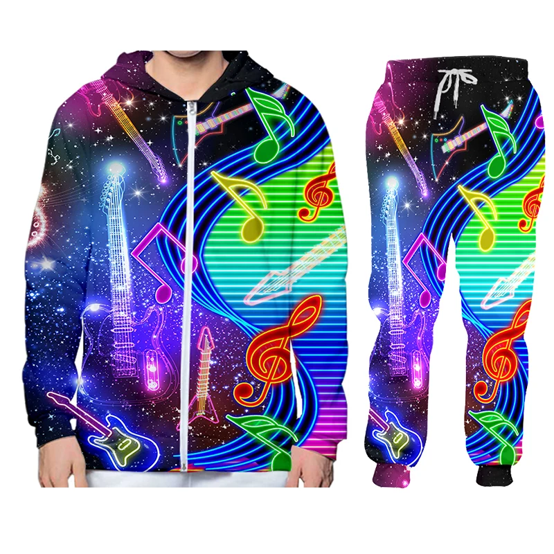 LCFA Brand 3d Print Music Colorful Men /women Nightclub Two-piece Suit Warm  Zip Hoodie Jogger Casual Plus Size Hip Hop Custom