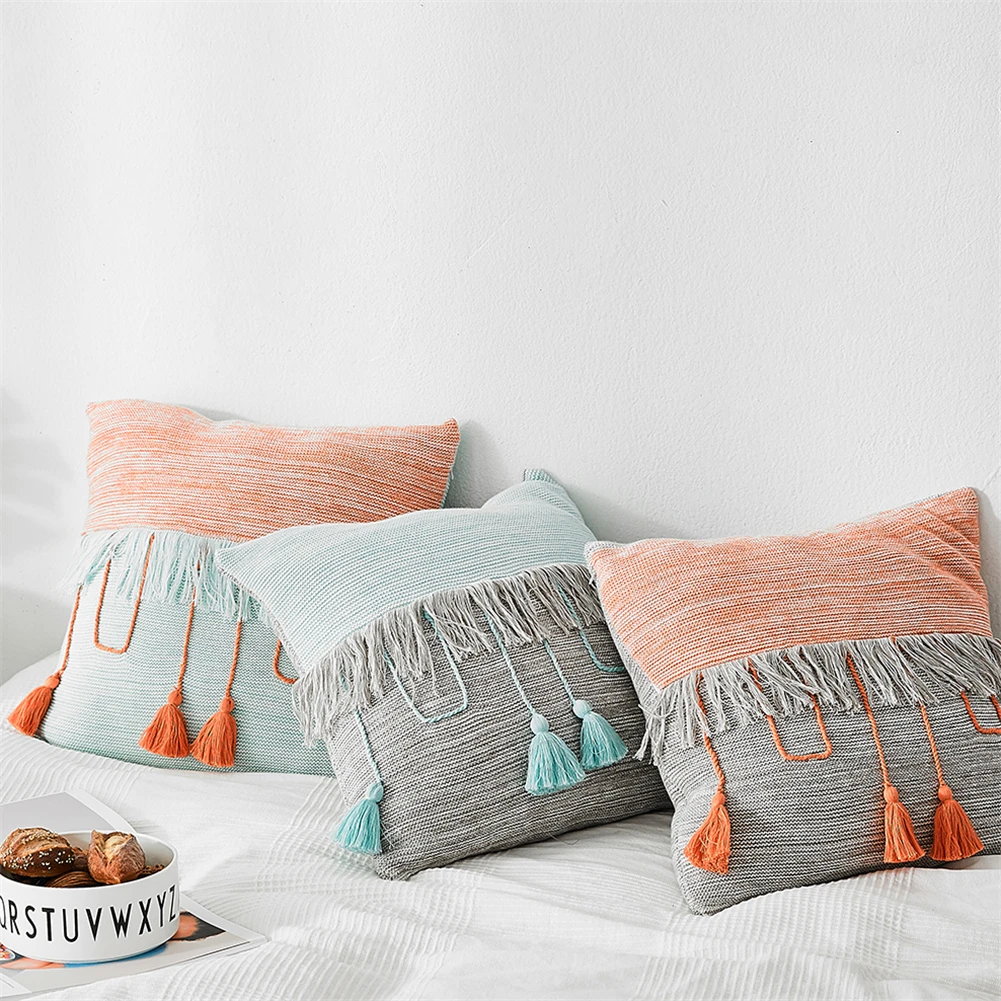 

45*45CM Bohemian style Cotton Color matching tassel pillowcase soft and comfortable pillow cases for Room Bed home pillow cover