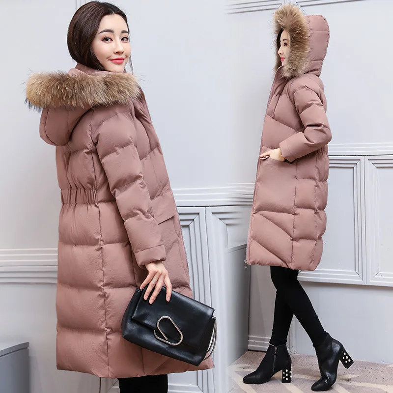 

Large Fur Collar Waist Hugging Cotton-padded Clothes Women's Mid-length Korean-style 2019 New Style CHIC Cotton Coat Women's Win