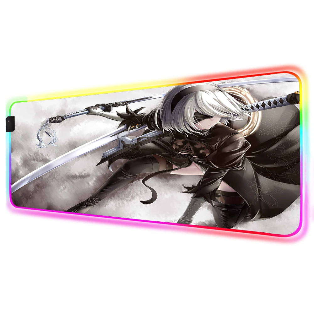 

Anime Game NieR Automata RGB Mousepad Gaming Accessories LED Desk Mat Laptop Backlight USB Suitable for Bear PC Gaming Mouse Pad