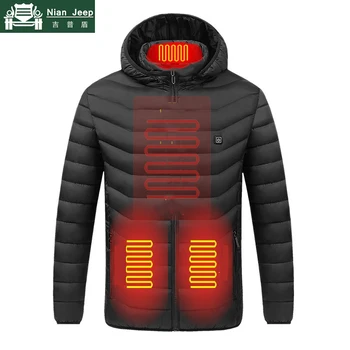 

Winter Heating Jacket Men USB Electric Battery Thermal Heated Clothing Outdoor Coat Long Sleeve Heating Hooded Puffer Jackets