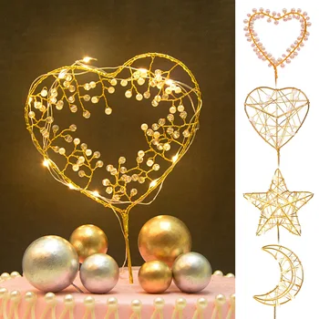 

Birthday Simulated Pearl Cake Toppers Party Decoration Cake Decorating Tool Ornament with Light SNO88