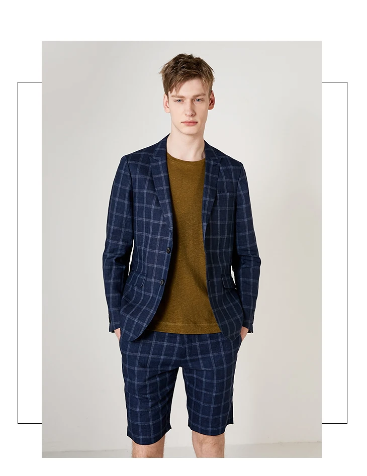 Отборный мужской классический приталенный Блейзер лен деловой Повседневный клетчатый пиджак S | 419272509
