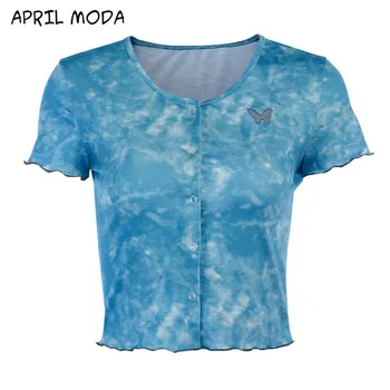 

Fashion Casual Single-Breasted Wild Bottoming T-Shirt Commuter Wind Butterfly Embroidery Cardigan Top Female 2020 Summer Women