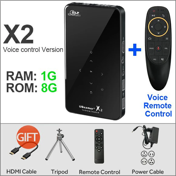 X2(1G-8G)Voice AUN проектор X2, Android 7,1 wifi. Аккумулятор 4200 мАч. Поддержка 1080 p, 3D мини-проектор(опционально Голосовое управление, Ram: 2G Rom: 16G - Цвет: X2(1G-8G)Voice